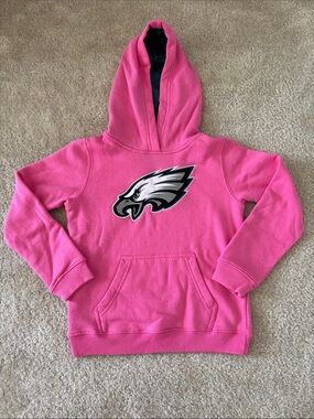 Girls Pink Hooded Pullover Sweatshirt with Eagles Logo